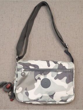 Kipling Grey Camo Crossbody Messenger Bag